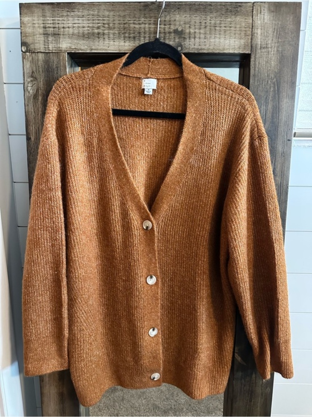 A New Day Cozy Knit Cardigan Sweater M Rust Brown Button Front Grandpa Cardigan